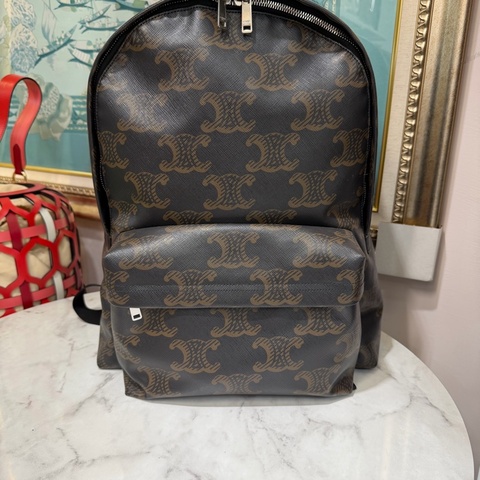 Celine PVC拼黑牛皮銀釦中型後背包188382EOI.38SI