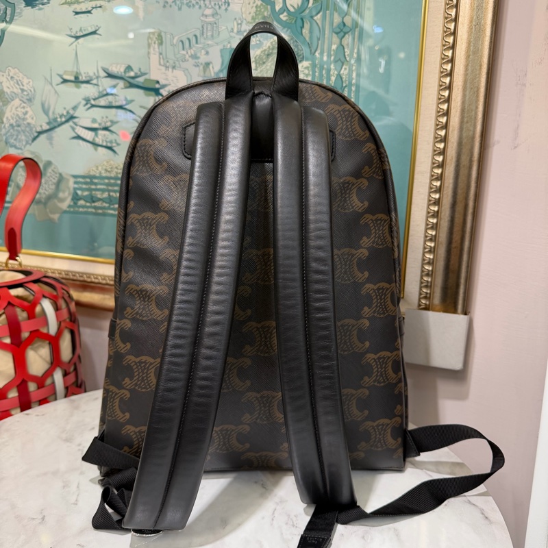 Celine PVC拼黑牛皮銀釦中型後背包188382EOI.38SI-1