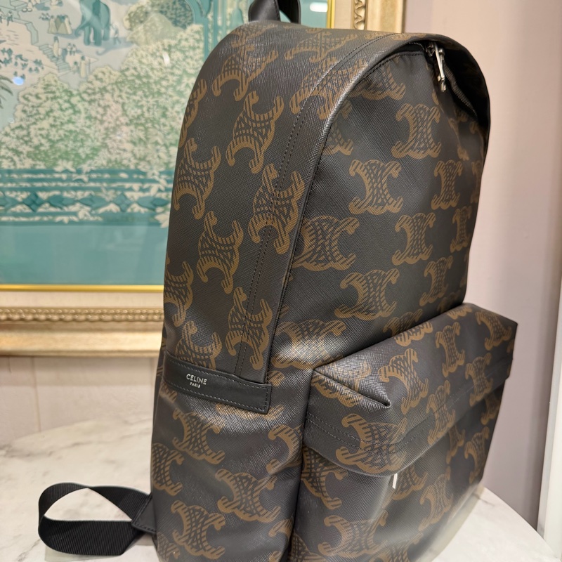 Celine PVC拼黑牛皮銀釦中型後背包188382EOI.38SI-3