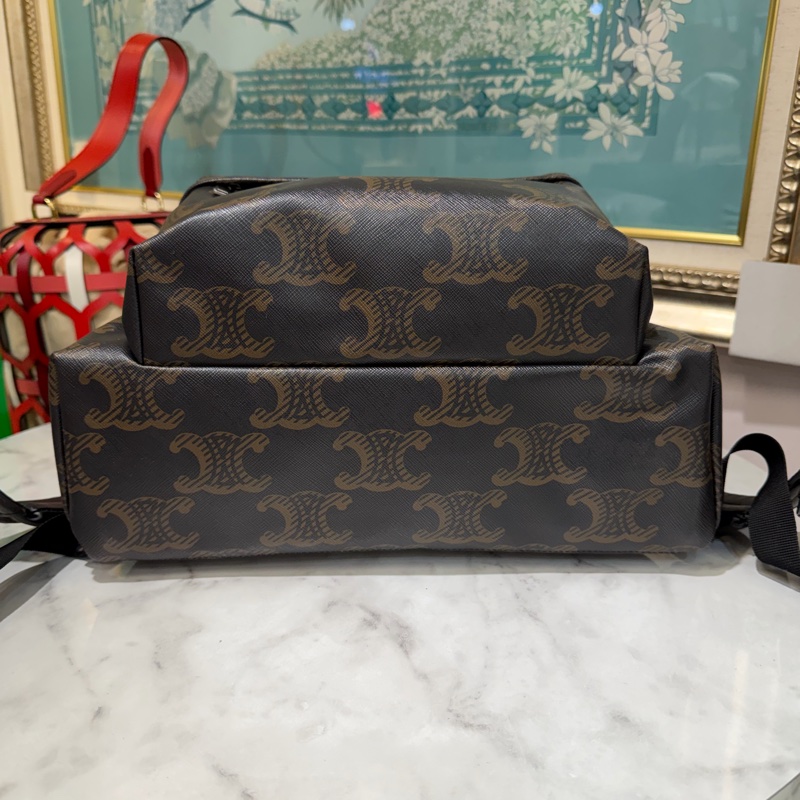 Celine PVC拼黑牛皮銀釦中型後背包188382EOI.38SI-4