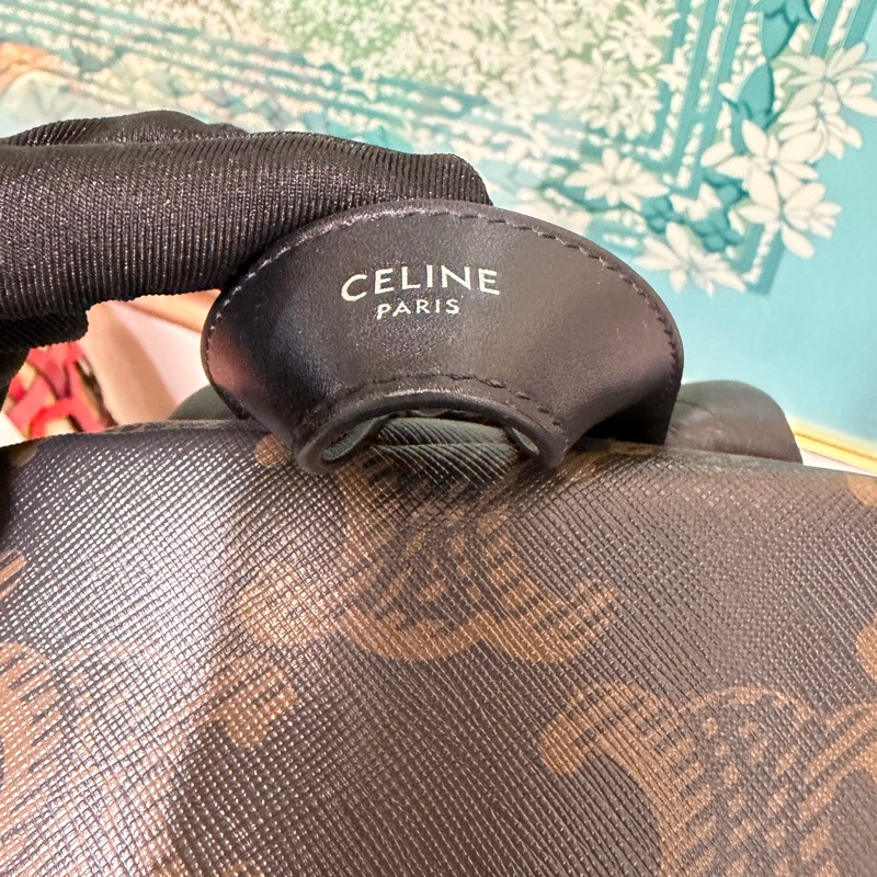 Celine PVC拼黑牛皮銀釦中型後背包188382EOI.38SI-5