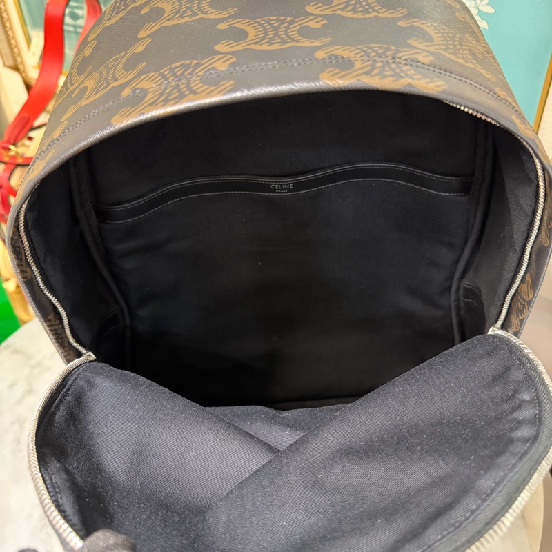 Celine PVC拼黑牛皮銀釦中型後背包188382EOI.38SI-6