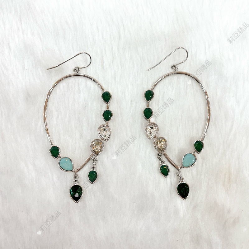 莉亞精品♡Swaraski 綠彩石水鑽 耳針耳環 二手-1