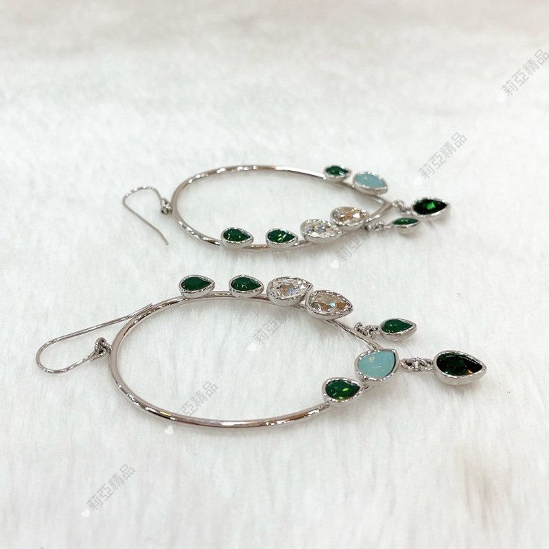 莉亞精品♡Swaraski 綠彩石水鑽 耳針耳環 二手-3