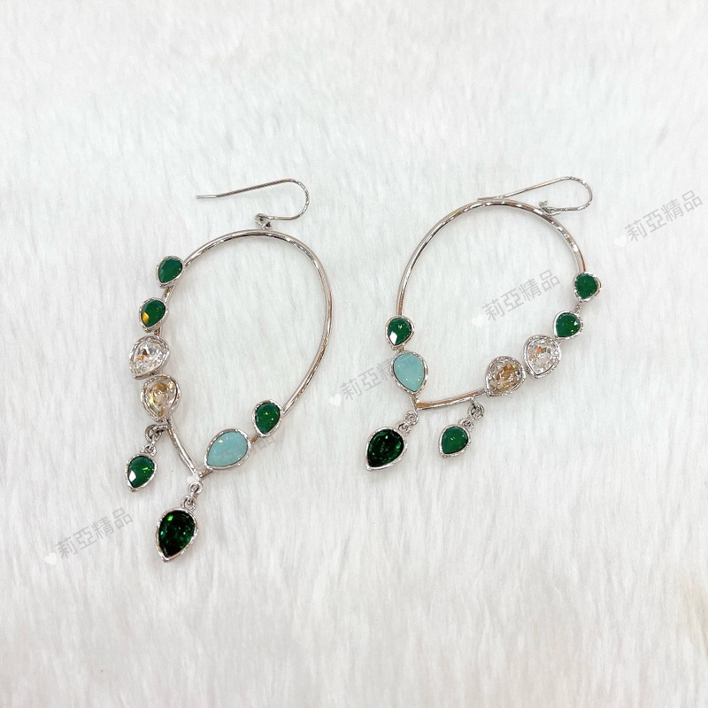 莉亞精品♡Swaraski 綠彩石水鑽 耳針耳環 二手-4