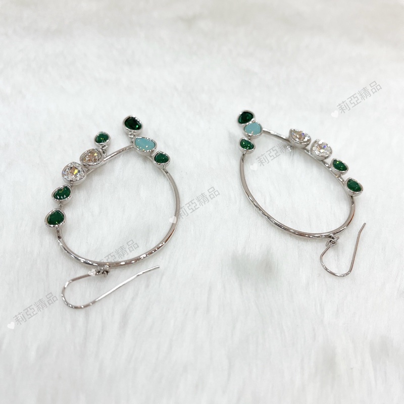 莉亞精品♡Swaraski 綠彩石水鑽 耳針耳環 二手-5