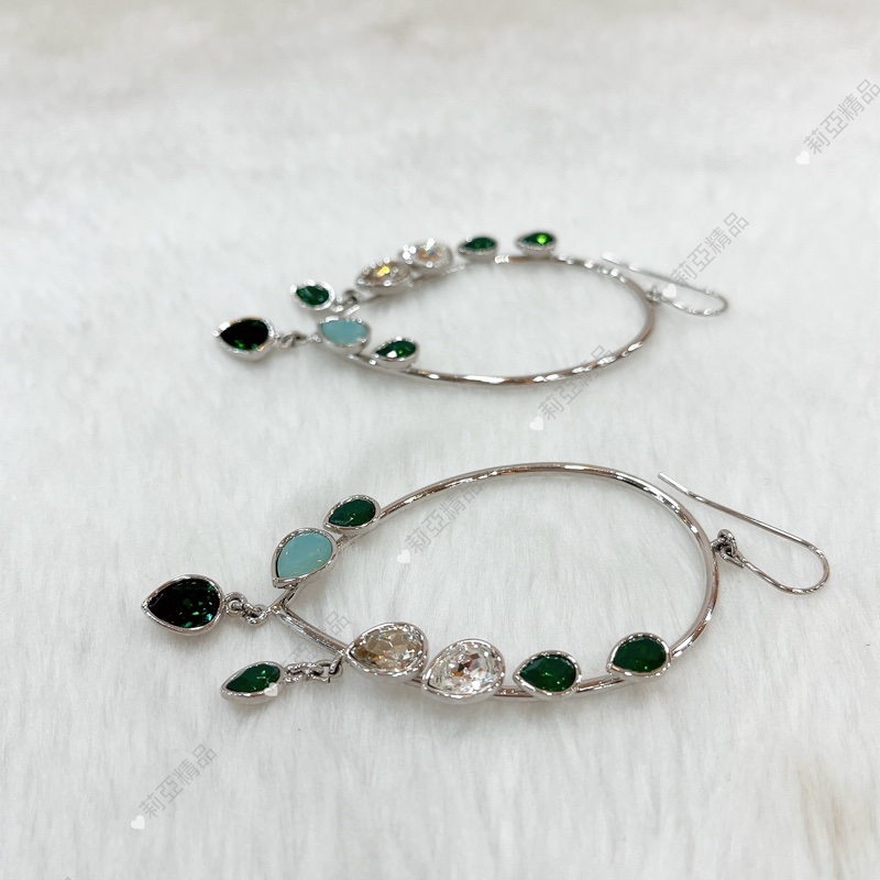 莉亞精品♡Swaraski 綠彩石水鑽 耳針耳環 二手-6