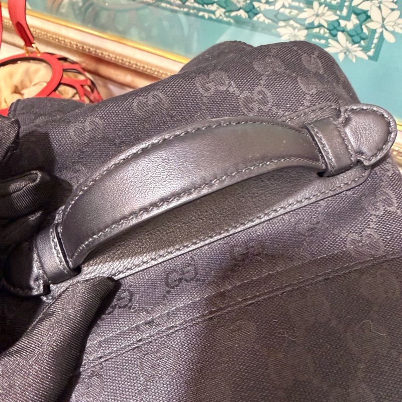 Gucci 黑緹花布銀釦前口袋手提後背包-5