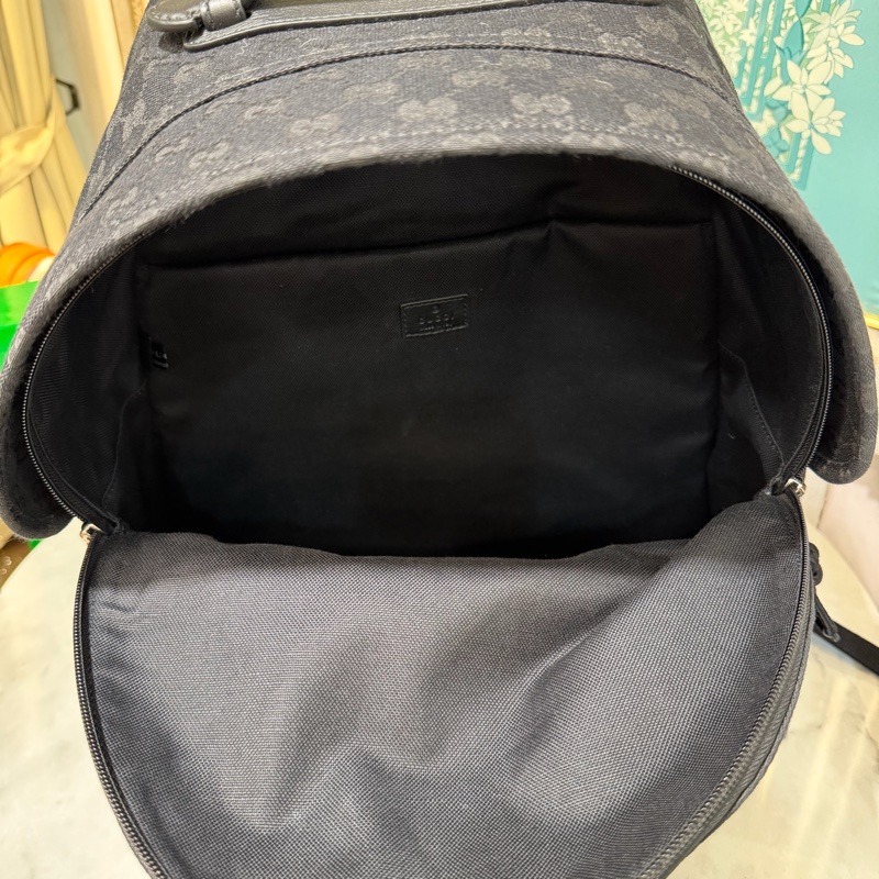 Gucci 黑緹花布銀釦前口袋手提後背包-6