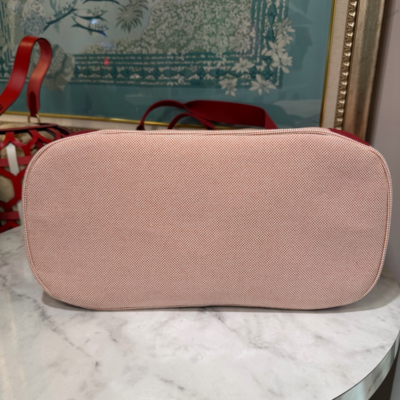 Hermes 粉拼紅帆布內印花棉府綢Cabriole銀釦肩背尿布袋H104481M-4