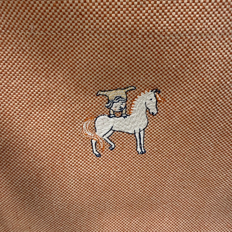 Hermes 粉拼紅帆布內印花棉府綢Cabriole銀釦肩背尿布袋H104481M-5