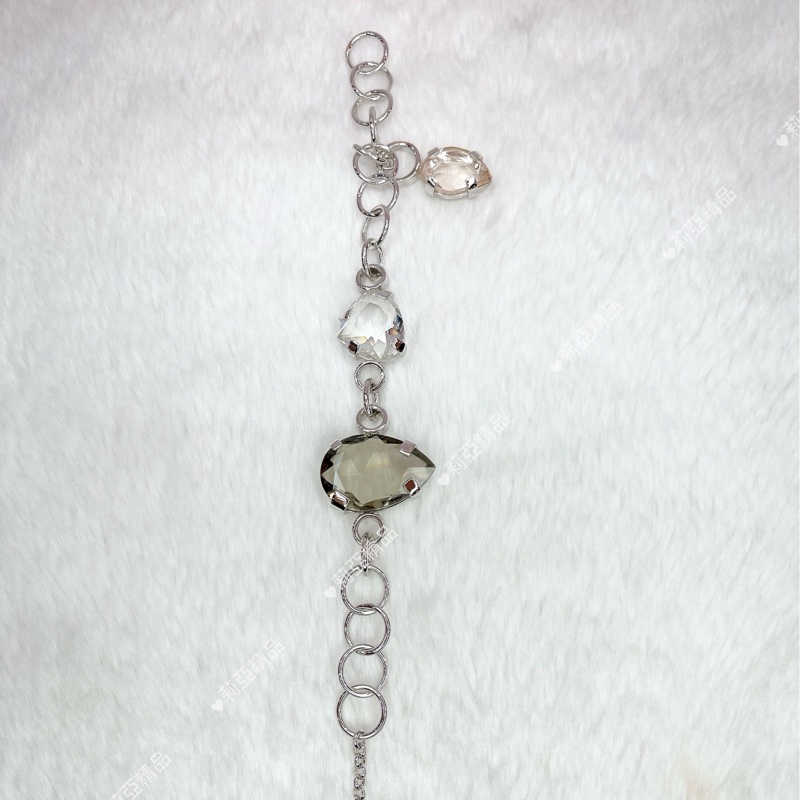莉亞精品♡Swaraski 圓鏈串水滴形 心形鑽水晶手鍊 二手-1