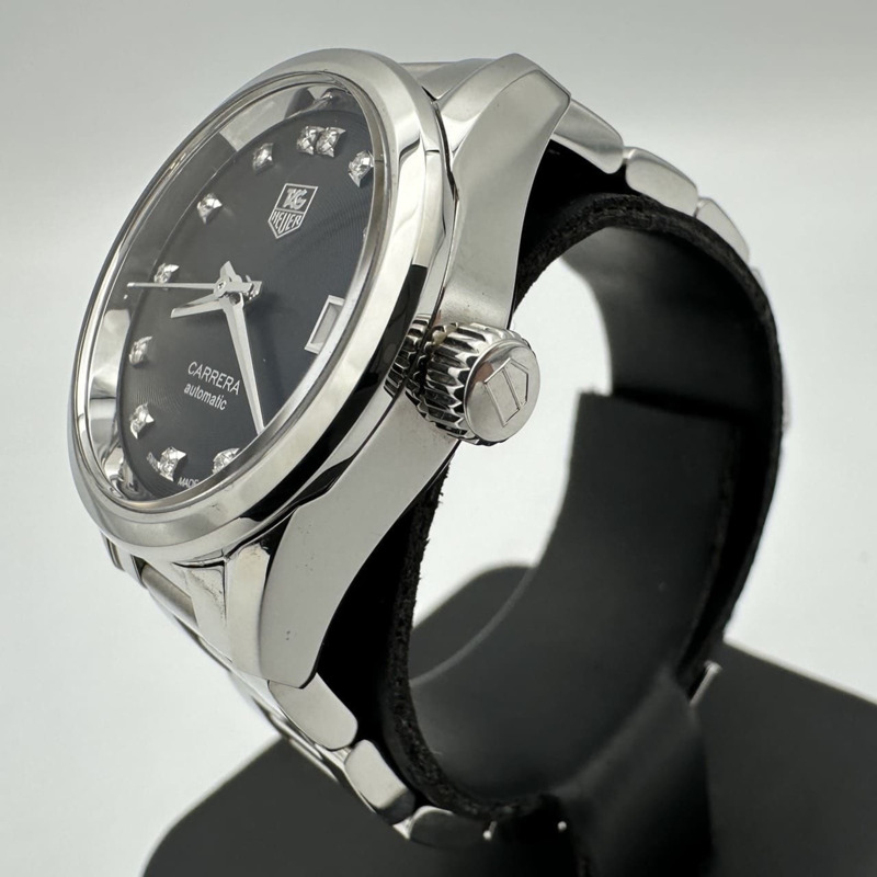 TAG HEUER 豪雅卡萊拉系列 Caliber 9 自動機械腕錶，附日期顯示，鑲嵌 12 顆鑽石，型號 WAR2413.BA0776，不銹鋼材質，黑色，女士款-1