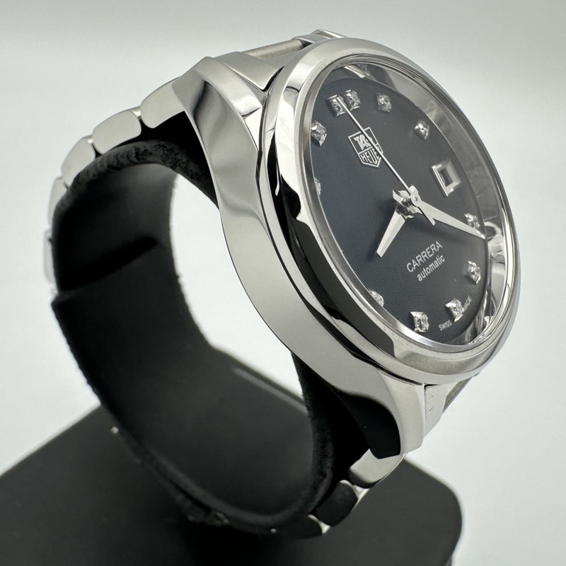 TAG HEUER 豪雅卡萊拉系列 Caliber 9 自動機械腕錶，附日期顯示，鑲嵌 12 顆鑽石，型號 WAR2413.BA0776，不銹鋼材質，黑色，女士款-2