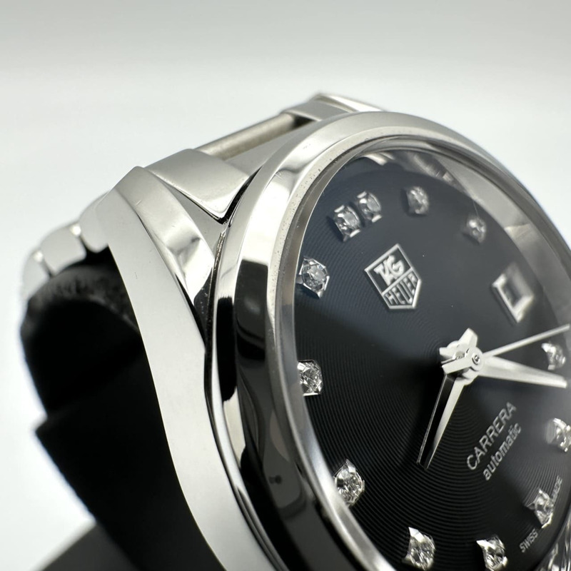 TAG HEUER 豪雅卡萊拉系列 Caliber 9 自動機械腕錶，附日期顯示，鑲嵌 12 顆鑽石，型號 WAR2413.BA0776，不銹鋼材質，黑色，女士款-4