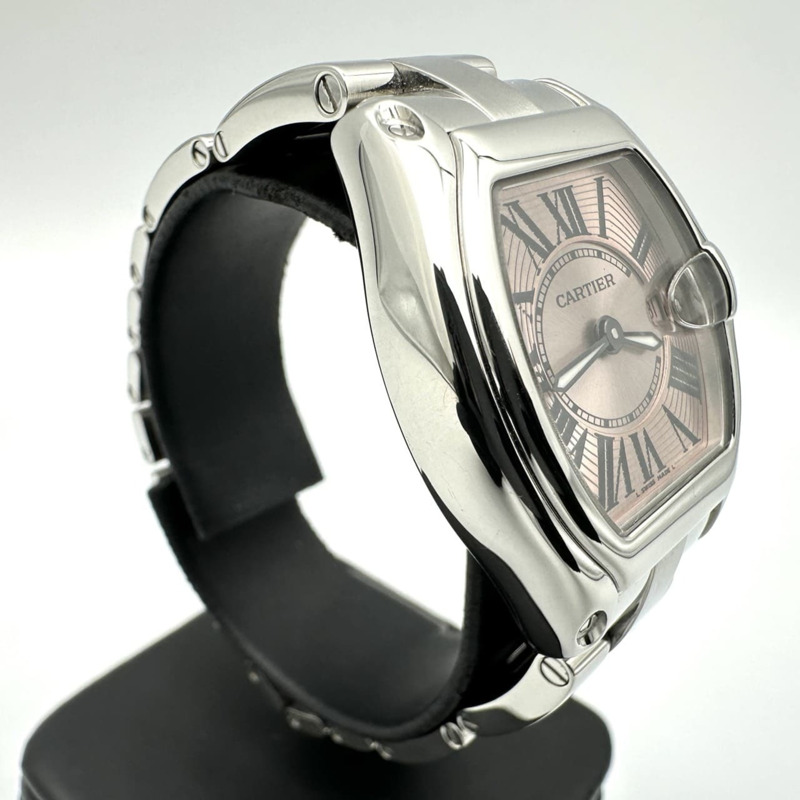 卡地亞 Roadster SM Date W62017V3 石英不鏽鋼粉紅女錶-2