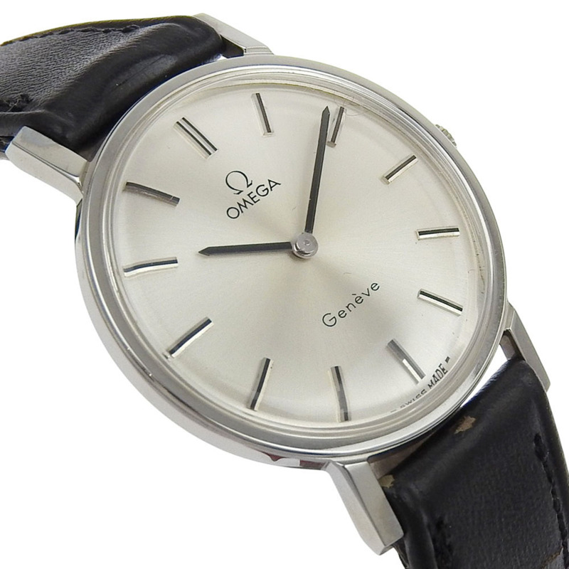 歐米茄日內瓦系列腕錶，625機芯，精鋼錶殼，皮革錶帶，手動上鍊，指針式顯示，銀色錶盤，男士款-2