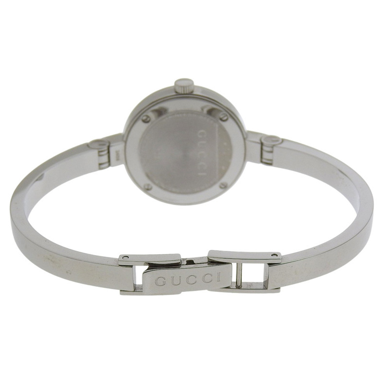 Gucci GUCCI 105 不鏽鋼鑲鑽石英模擬顯示黑色錶盤女士腕錶-4