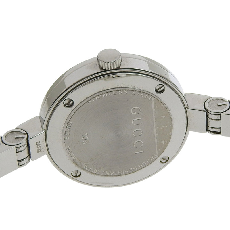 Gucci GUCCI 105 不鏽鋼鑲鑽石英模擬顯示黑色錶盤女士腕錶-5