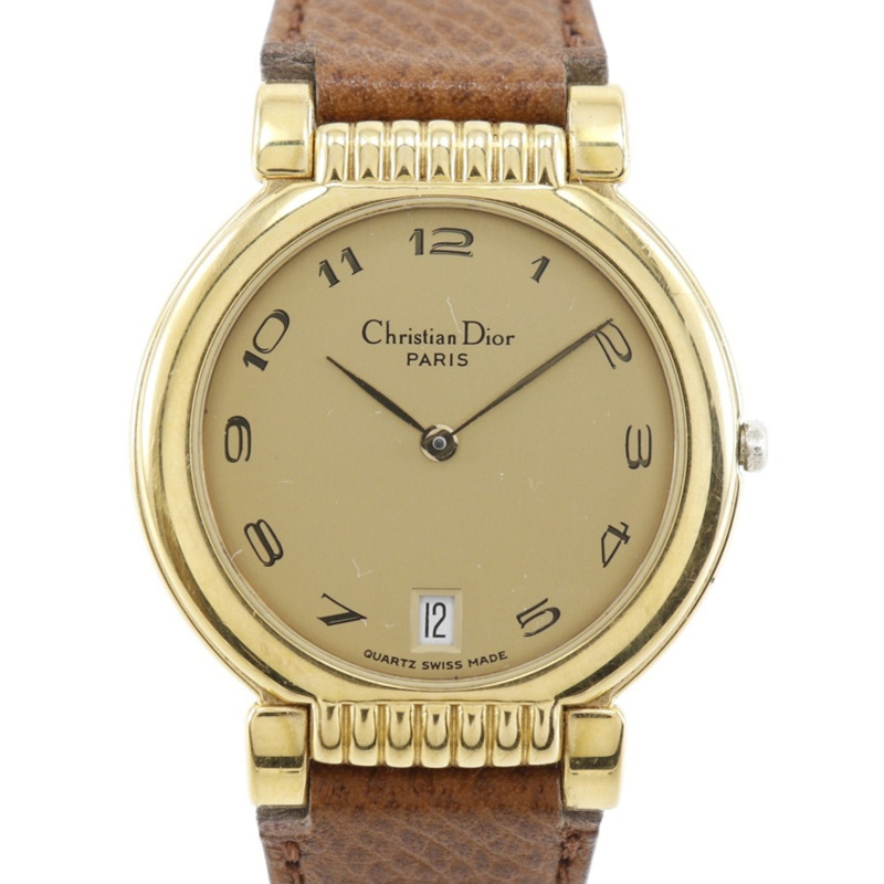 Christian Dior 女士鍍金真皮石英指針式腕錶-0