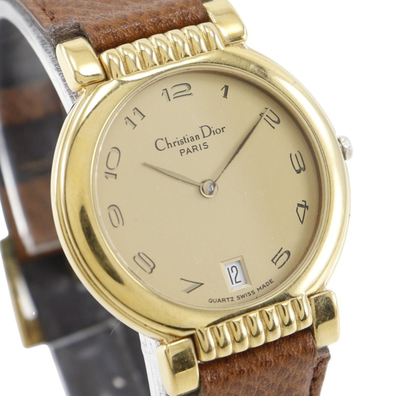 Christian Dior 女士鍍金真皮石英指針式腕錶-2