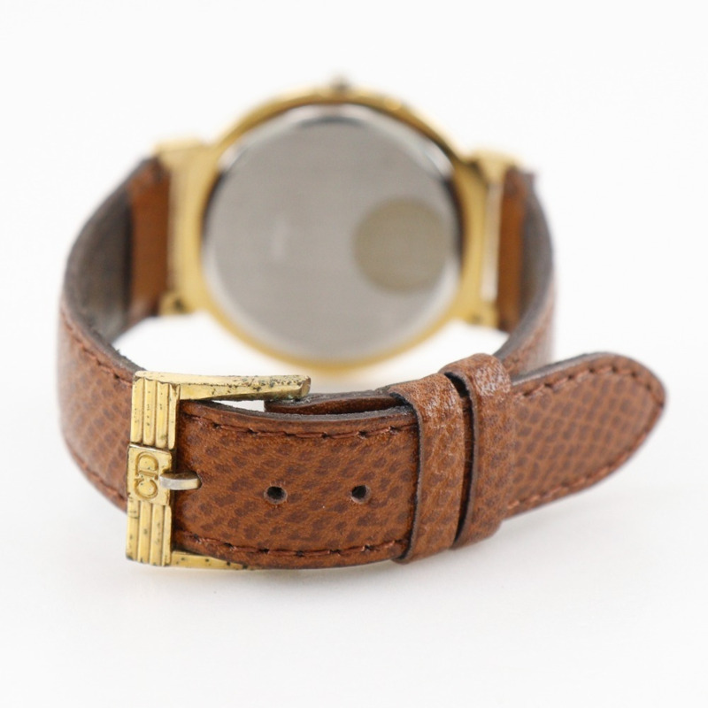 Christian Dior 女士鍍金真皮石英指針式腕錶-4