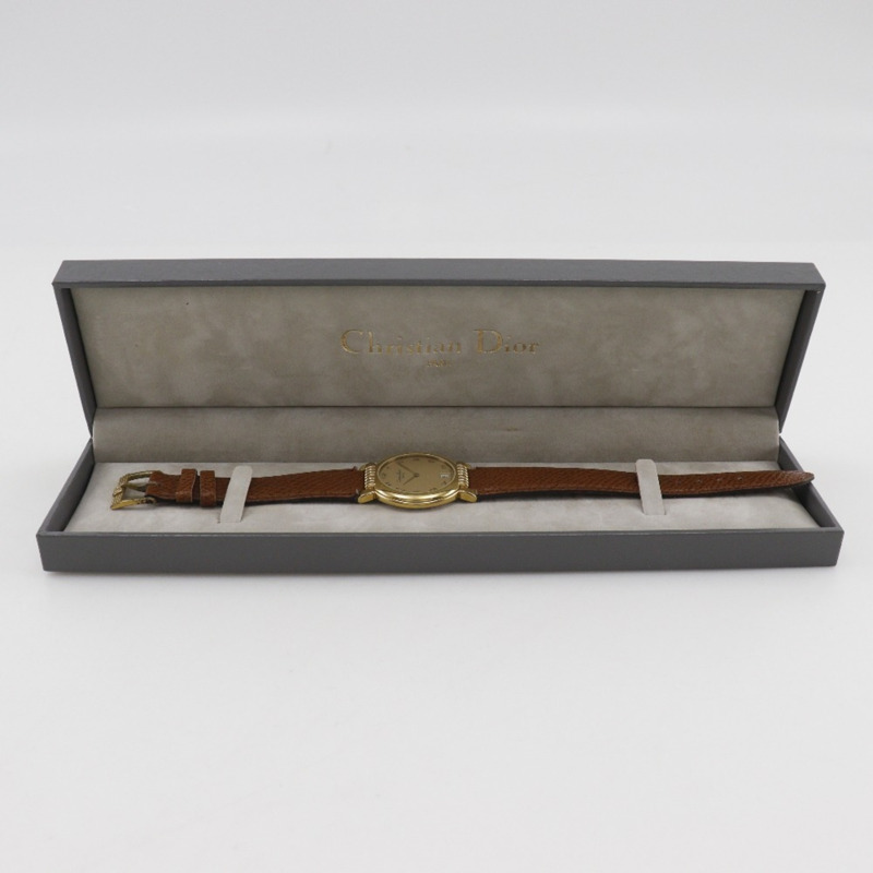 Christian Dior 女士鍍金真皮石英指針式腕錶-12