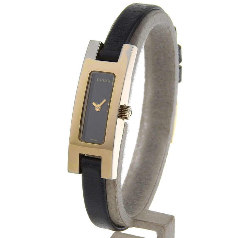 Gucci GUCCI 3900L 女士腕錶，不鏽鋼錶殼搭配皮革錶帶，石英指針式顯示，黑色錶盤。-1