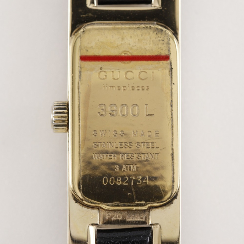 Gucci GUCCI 3900L 女士腕錶，不鏽鋼錶殼搭配皮革錶帶，石英指針式顯示，黑色錶盤。-4