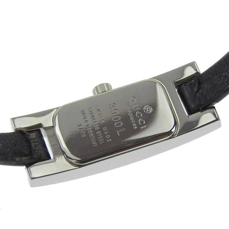 Gucci GUCCI 3900L 女士腕錶，不鏽鋼錶殼搭配皮革錶帶，石英指針式顯示，黑色錶盤。-5