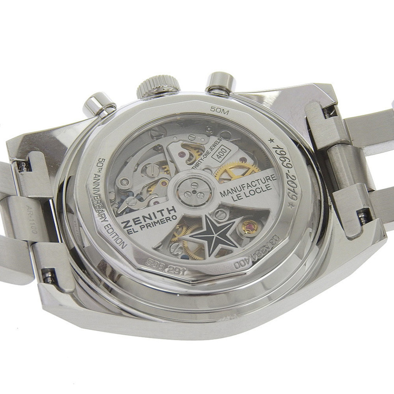真力時 Chronomaster Revival El Primero 腕錶 50 週年限量版 型號 03.A384.400 不鏽鋼自動計時碼錶 白色錶盤 男士腕錶-4