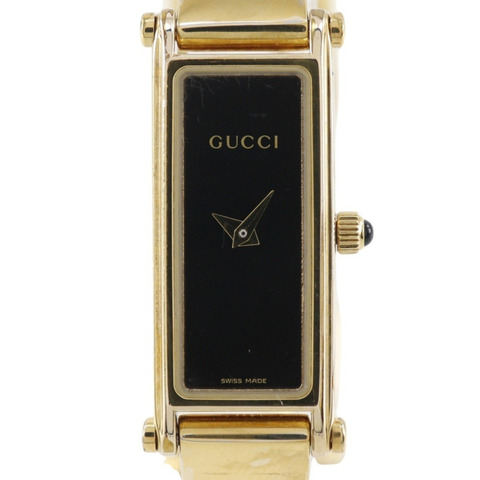 Gucci GUCCI 1500L 鍍金石英模擬顯示女士腕錶，黑色錶盤