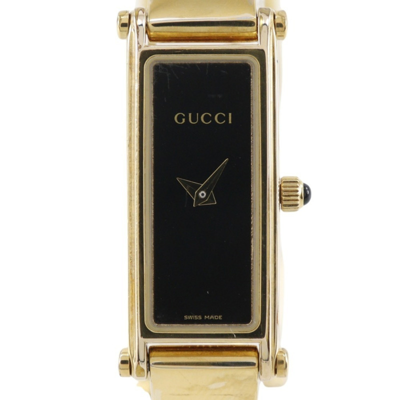 Gucci GUCCI 1500L 鍍金石英模擬顯示女士腕錶,黑色錶盤-0
