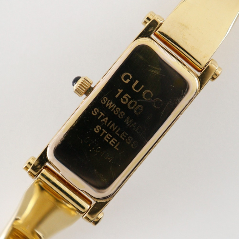 Gucci GUCCI 1500L 鍍金石英模擬顯示女士腕錶,黑色錶盤-5