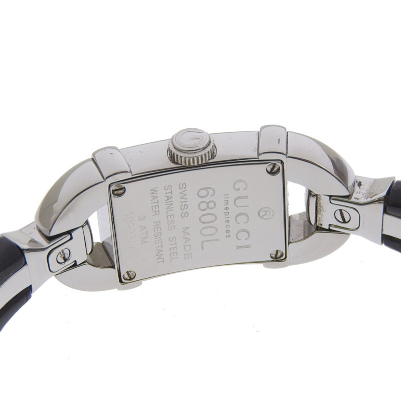 Gucci 6800L 手鐲腕錶,不鏽鋼 x 竹節石英模擬顯示,黑色錶盤,女士款-4