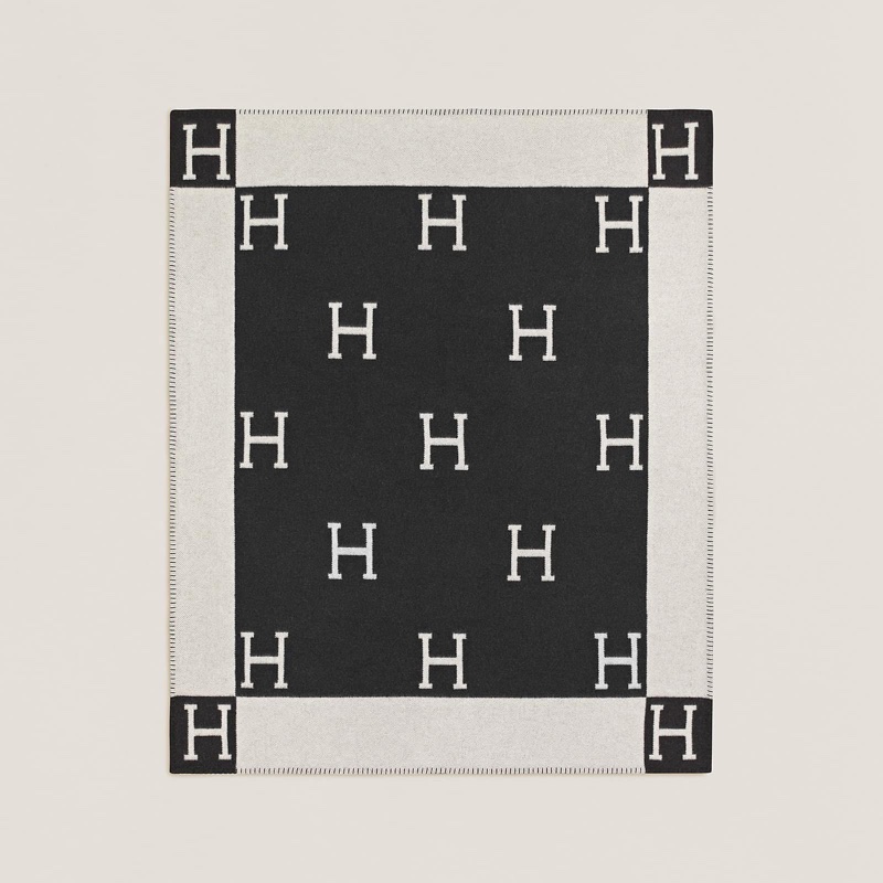 Hermès 大薄毯 黑色/灰色-0