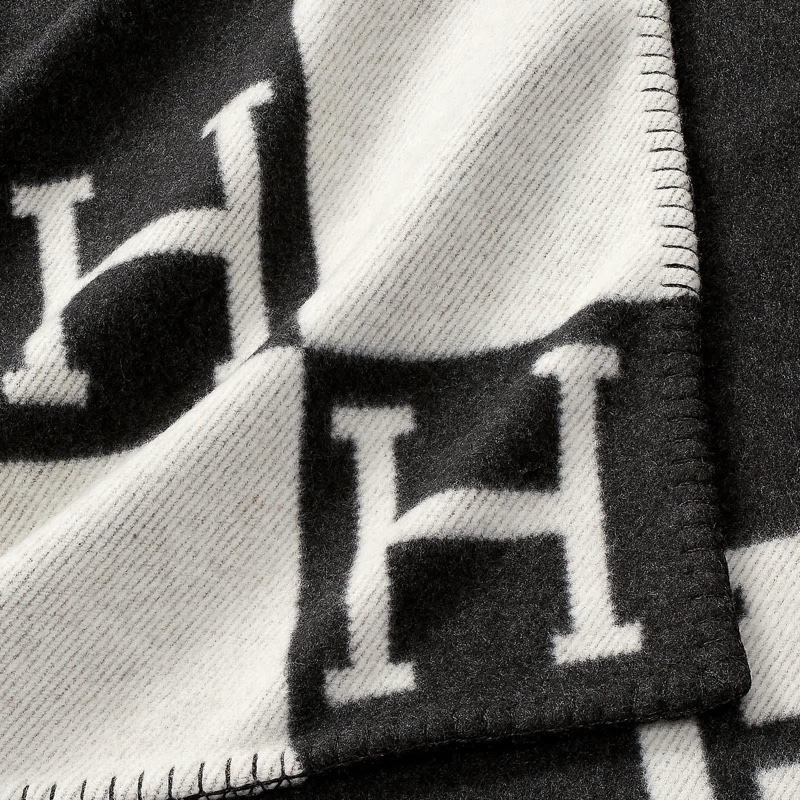 Hermès 大薄毯 黑色/灰色-3