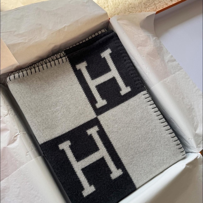Hermès 大薄毯 黑色/灰色-5