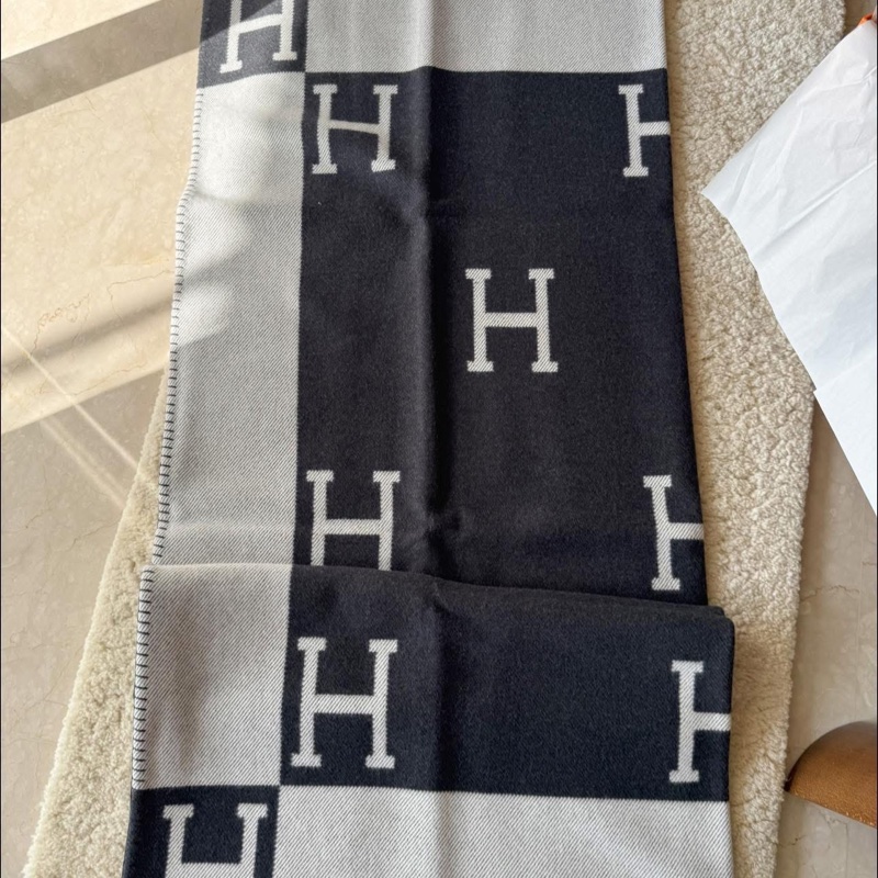 Hermès 大薄毯 黑色/灰色-6