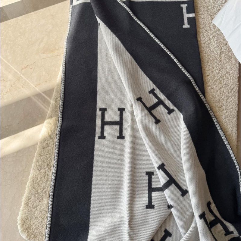 Hermès 大薄毯 黑色/灰色-8