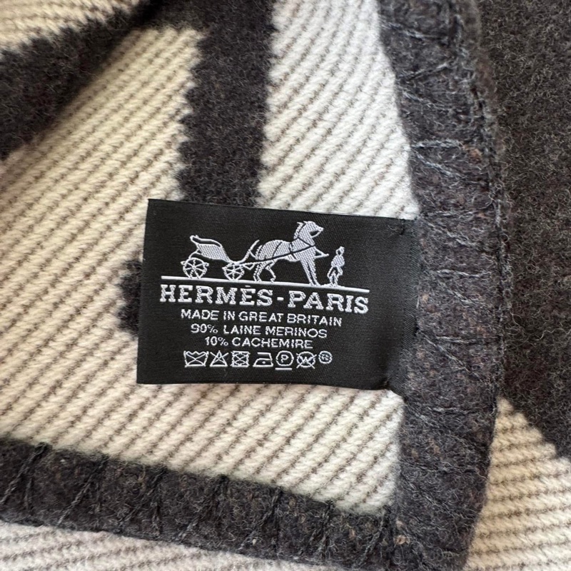 Hermès 大薄毯 黑色/灰色-9