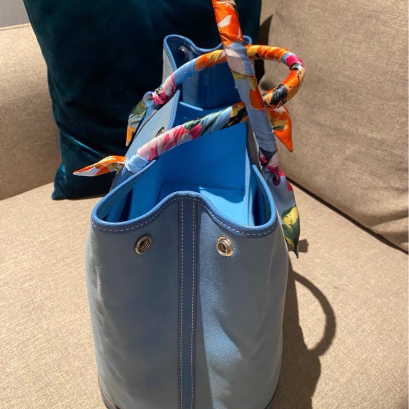Hermès Garden Party 36 花園包藍色帆布拼皮-1