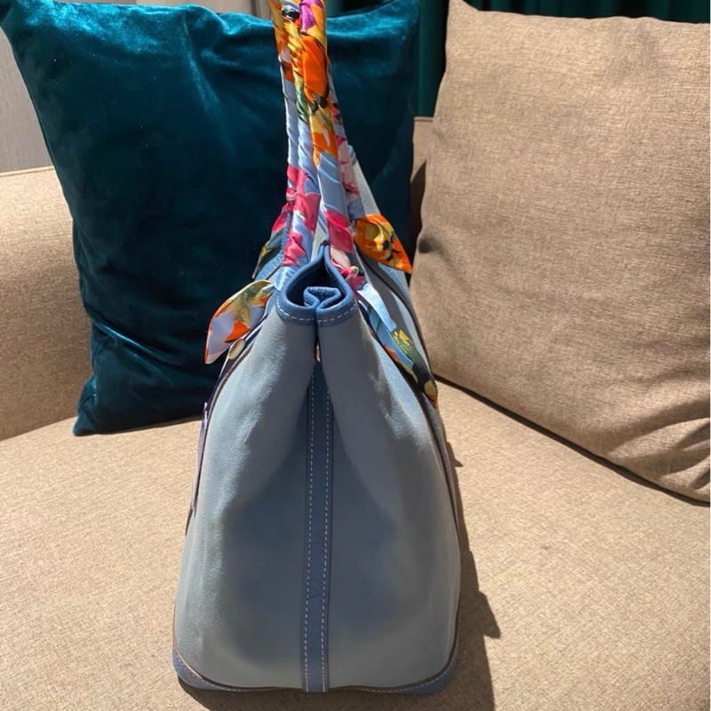 Hermès Garden Party 36 花園包藍色帆布拼皮-2