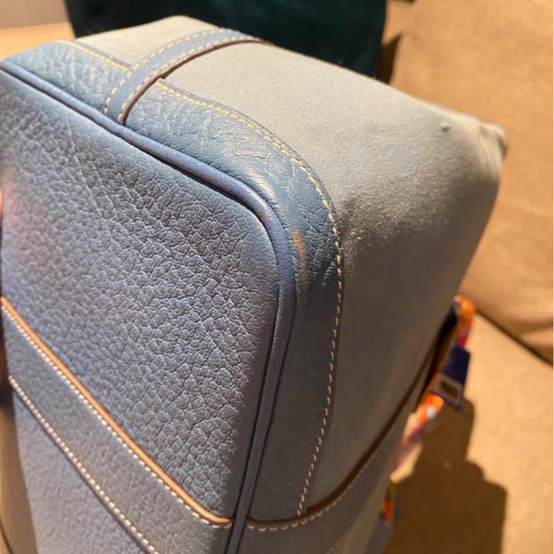 Hermès Garden Party 36 花園包藍色帆布拼皮-4