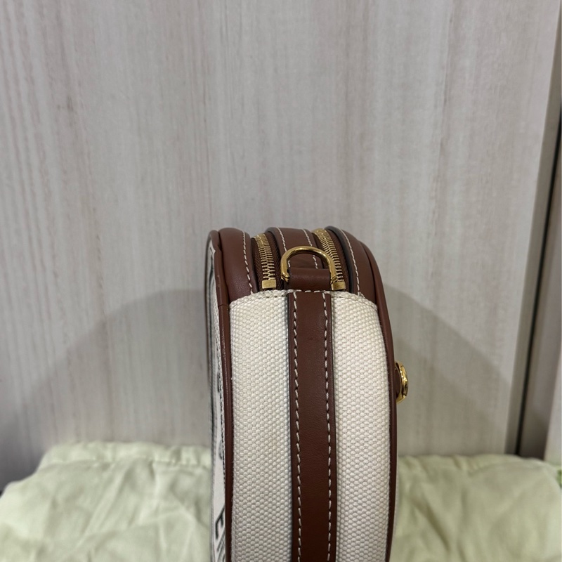 BURBERRY帆布拚棕牛皮雙層圓餅包-3