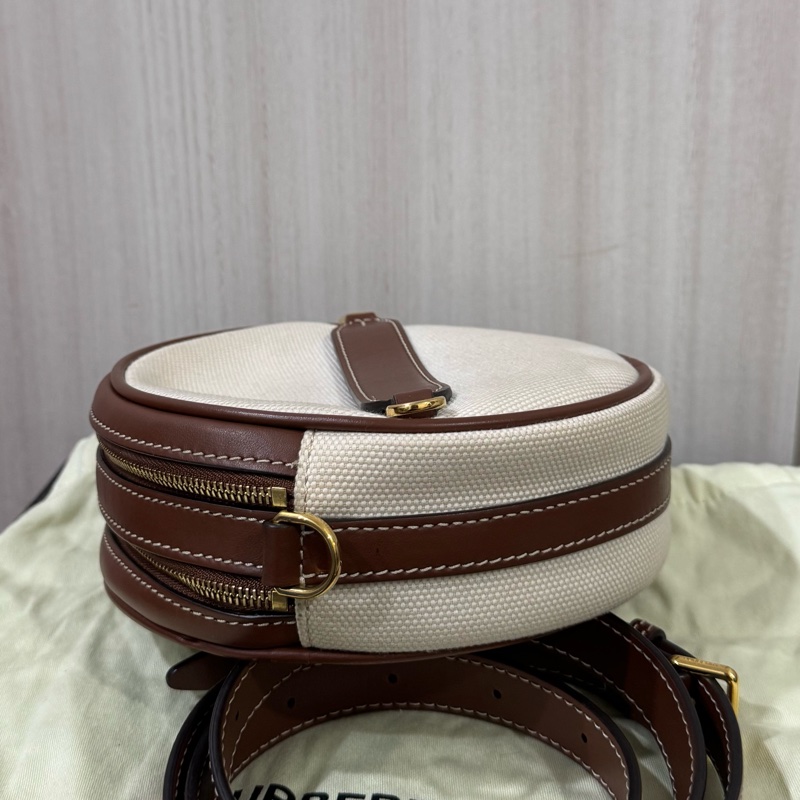 BURBERRY帆布拚棕牛皮雙層圓餅包-4