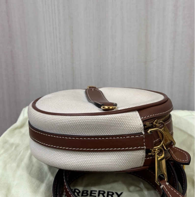 BURBERRY帆布拚棕牛皮雙層圓餅包-10