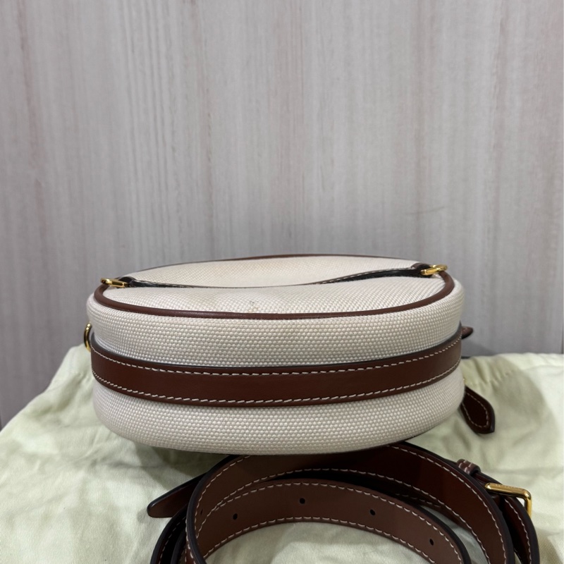 BURBERRY帆布拚棕牛皮雙層圓餅包-11