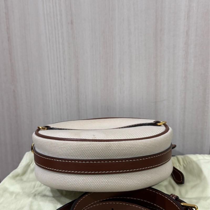 BURBERRY帆布拚棕牛皮雙層圓餅包-17