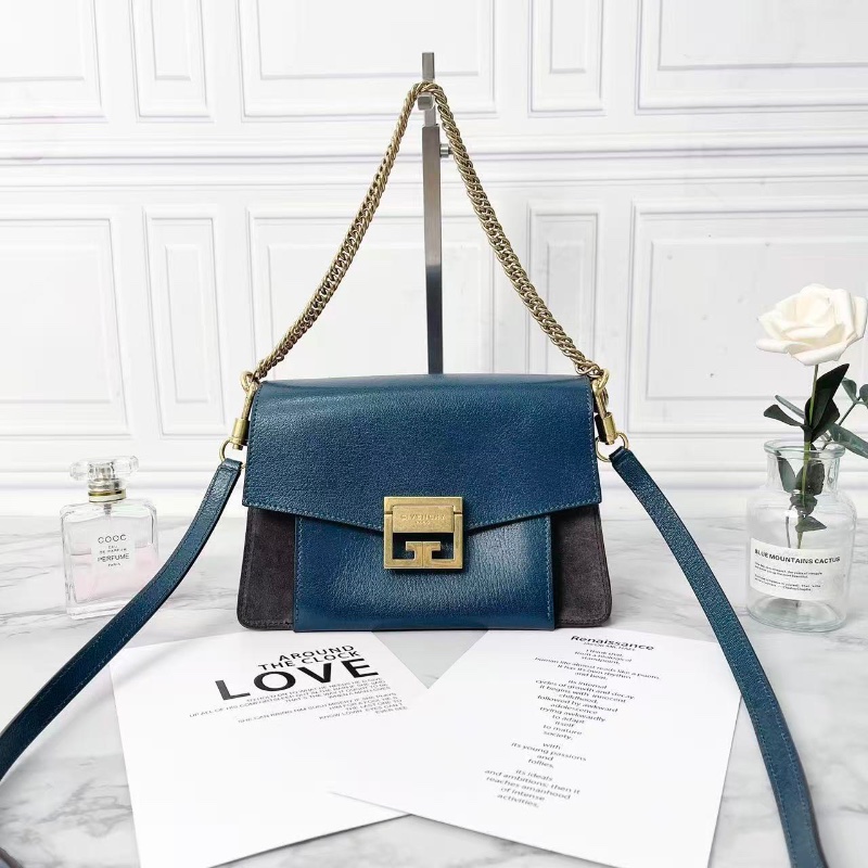 Givenchy藍灰拼色金屬鎖扣肩背包21×15×9 98新配件塵袋-1